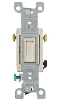 Leviton 1453-2T 3-Way Residential Framed Grounding Toggle Switch, 120V, 15A, Light Almond
