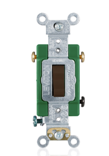 Leviton 3033-2 30A, 120/277V Toggle 3-way AC Quiet Switch, Extra Heavy Duty Spec Grade, Self Grounding, Back & Side Wired, Brown Finish