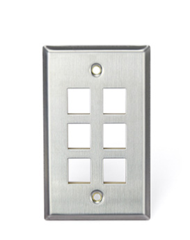 Leviton 43080-1S6 QUICKPORT Wallplate, Single-Gang, 6-Port, Stainless Steel Finish
