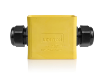 Leviton 3059F-2Y Portable Outlet Box, Single-Gang, Standard Depth, Feed-Thru Style, Cable Diameter, 0.590", 1.000", Yellow Finish