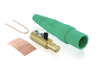 Leviton 16D24-TUG 16 Series Taper Nose Cam-Type Male Plug, Contact & Insulator, Set Screws Pre-installed, 2/0, 4/0 AWG, 400A Max, Type 3R When Mated, Green Finish