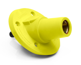 Leviton 17R24-SY 17 Series Panel Mount Receptacle, Female, 600A Max, 600V 30 Degree Angle, Threaded Stud Termination, 250-500 MCM Cable Range, Yellow Finish