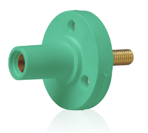Leviton 15R22-1UG 15 Series Cam-Type Female Panel Mount Receptacle, 0.75" Threaded Stud Termination, 90-Degree, #8, #2 AWG, 150A Max, Type 3R When Mated, Green Finish