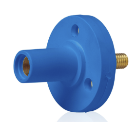 Leviton 15R22-UB 15 Series Cam-Type Female Panel Mount Receptacle, 0.5" Threaded Stud Termination, 90-Degree, #8, #2 AWG, 150A Max, Type 3R When Mated, Blue Finish