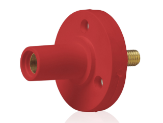 Leviton 15R22-UR 15 Series Cam-Type Female Panel Mount Receptacle, 0.5" Threaded Stud Termination, 90-Degree, #8, #2 AWG, 150A Max, Type 3R When Mated, Red Finish
