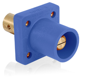 Leviton 16R19-UB 16 Series Single Pole Cam Type Male Panel Mount Receptacle, 90-Degree, Half Round w/ Tapped Hole, Cable Size #2, 4/0, 400A Max, Blue Finish