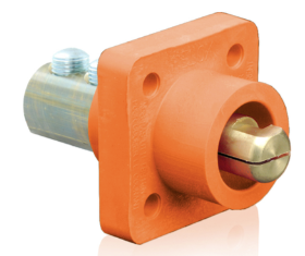 Leviton 18R23-UO 18 Series Cam-Type Male Panel Mount Receptacle, 90-Degree, 2/0 4/0 AWG, 400A Max, Orange Finish