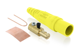 Leviton 16D23-UY 16 Series Taper Nose Cam-Type Male Plug, Contact & Insulator, Detachable, 2/0, 4/0 AWG, 400A Max, Type 3R When Mated, Yellow Finish