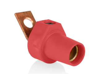 Leviton 16F21-UR 16 Series Taper Nose Single Pole Cam Type Female Terminal Connector, Bus Bar Mount, Angle, #2, 4/0 AWG, 400A Max, Red Finish