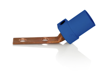 Leviton 16M21-2UB 16 Series Taper Nose Single Pole Cam Type Male Terminal Connector, Bus Bar Mount, Angle, #2, 4/0 AWG, 400A Max, Blue Finish