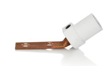 Leviton16M21-2UW 16 Series Taper Nose Single Pole Cam Type Male Terminal Connector, Bus Bar Mount, Angle, #2, 4/0 AWG, 400A Max, White Finish