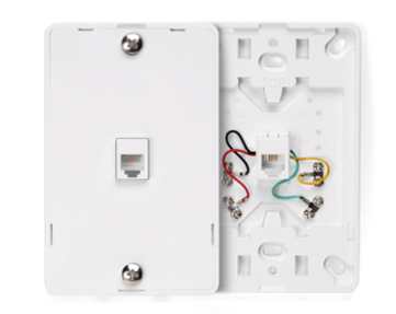 Leviton 40214-W Wall-Mount Telephone Jack, 6P4C, Screw Terminals, White Finish