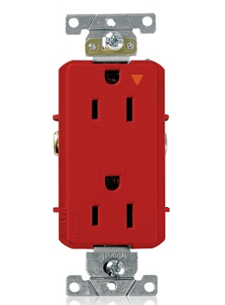 Leviton 16262-RIG Decora Plus 2-Pole 3-Wire Duplex Receptacle Outlet, Heavy-Duty Industrial Grade, Smooth Face, 15A, 125V, Back or Side Wire, Isolated Ground, NEMA 5-15R, Self-Grounding, Red
