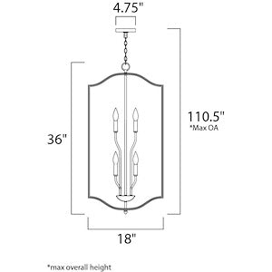 Maxim Lighting 10038OI Provident pendant dimensions diagram showing 18 inch width and 36 inch height