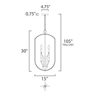 Maxim Lighting 10039OI chandelier dimensions diagram (15 inch width, 30 inch height)