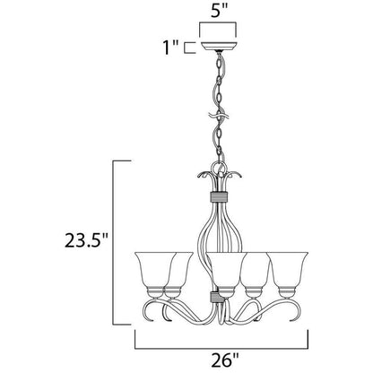 Maxim Lighting 10125FTOI Basix Chandelier Dimensions Diagram 26 inch Wide 23.5 inch Height