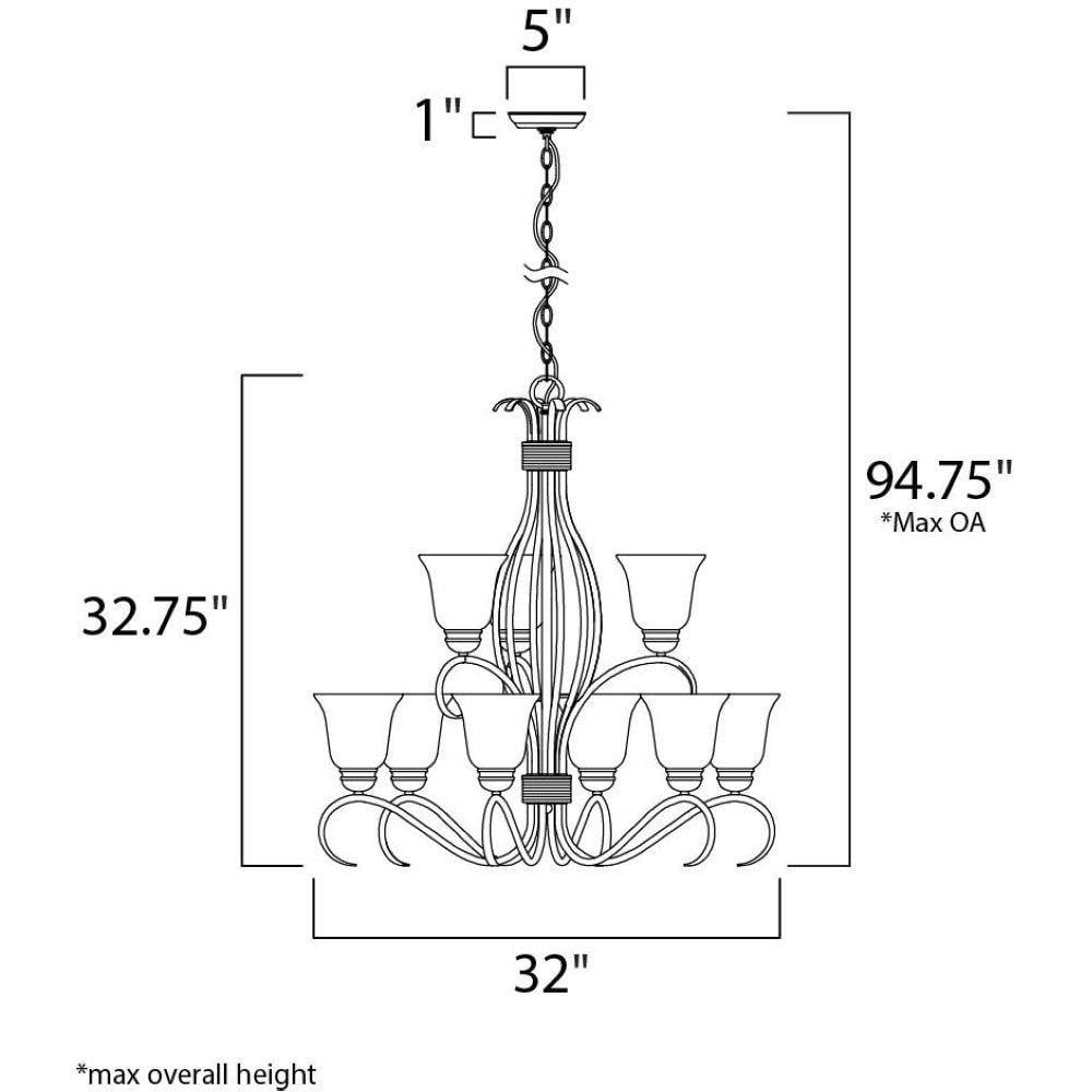 Maxim Lighting 10128FTSN Basix 9 Light Chandelier Dimensions Diagram