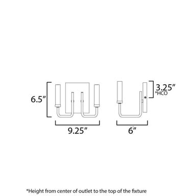 Maxim Lighting 10252BKGLD Sullivan 2 Light Black and Gold Bath Vanity Wall Light - Dimensions Diagram