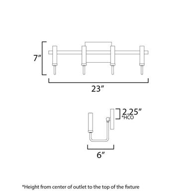 Maxim Lighting 10254BKGLD Sullivan 4 Light Black and Gold Bath Vanity Wall Light - Dimensions Diagram