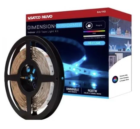 Nuvo 64-111 16-ft Dimension Performer Tape Light, Wattage 14W, Lumens 1120 lm, Voltage 24V, Color Temperature 2700K, RGB