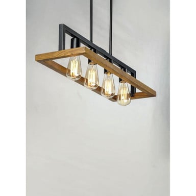 Maxim Lighting 10307BKASB Black Forest 4 Light Linear Pendant angled view with Edison ST-style bulbs