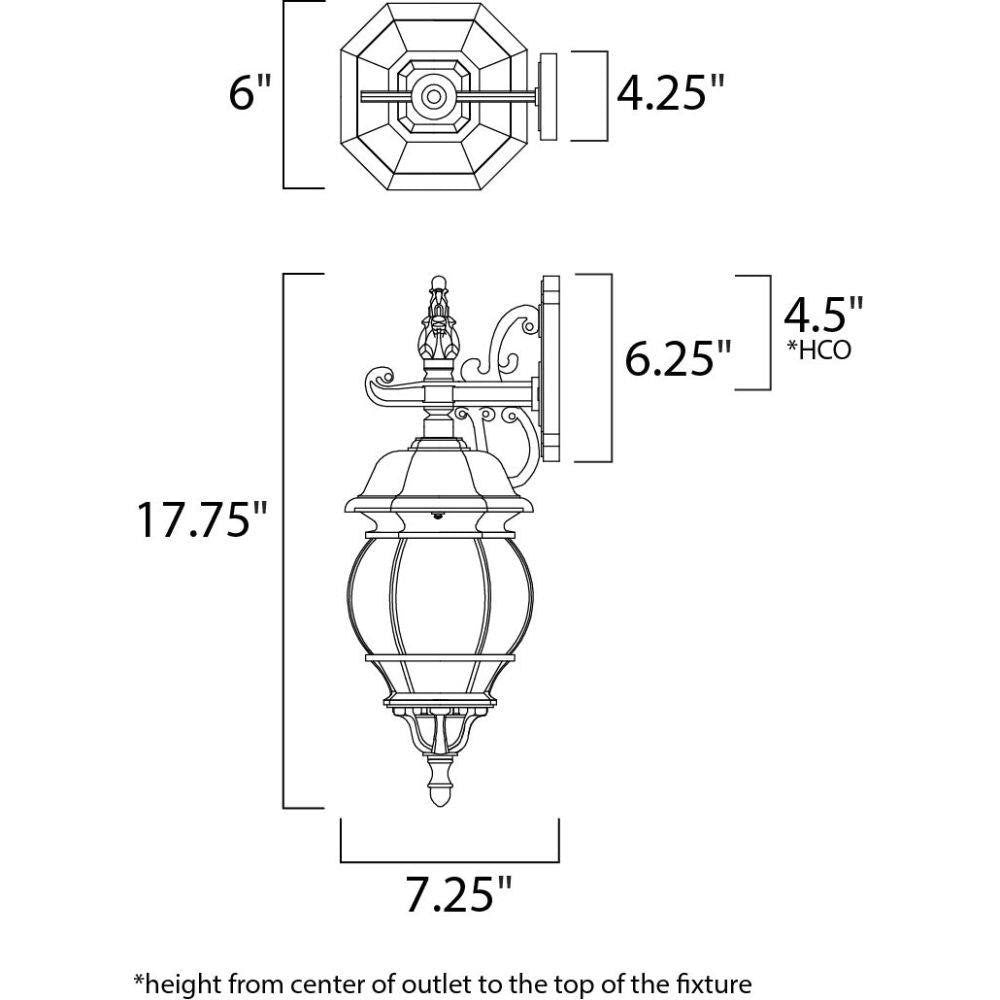 Maxim Lighting 1030BK Crown Hill Outdoor Wall Lantern Dimensions Diagram
