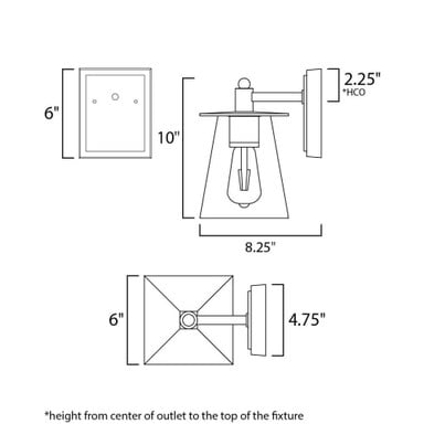 Maxim Lighting 10312CLBZGLD Chalet Outdoor Wall Lantern Dimensions Diagram