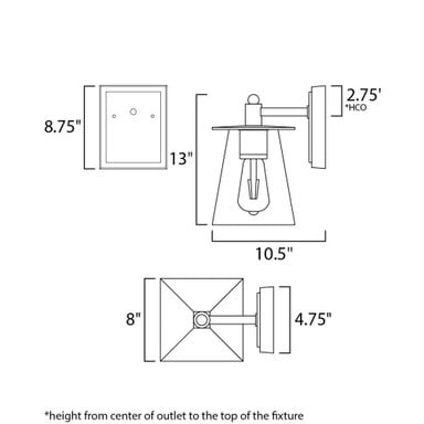 Maxim Lighting 10313CLBZGLD Chalet Outdoor Wall Mount - Dimensions Diagram