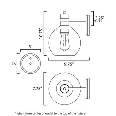 Maxim Lighting 10318CLBZGLD Cabin 1 Light Outdoor Wall Lantern - Dimensions Diagram