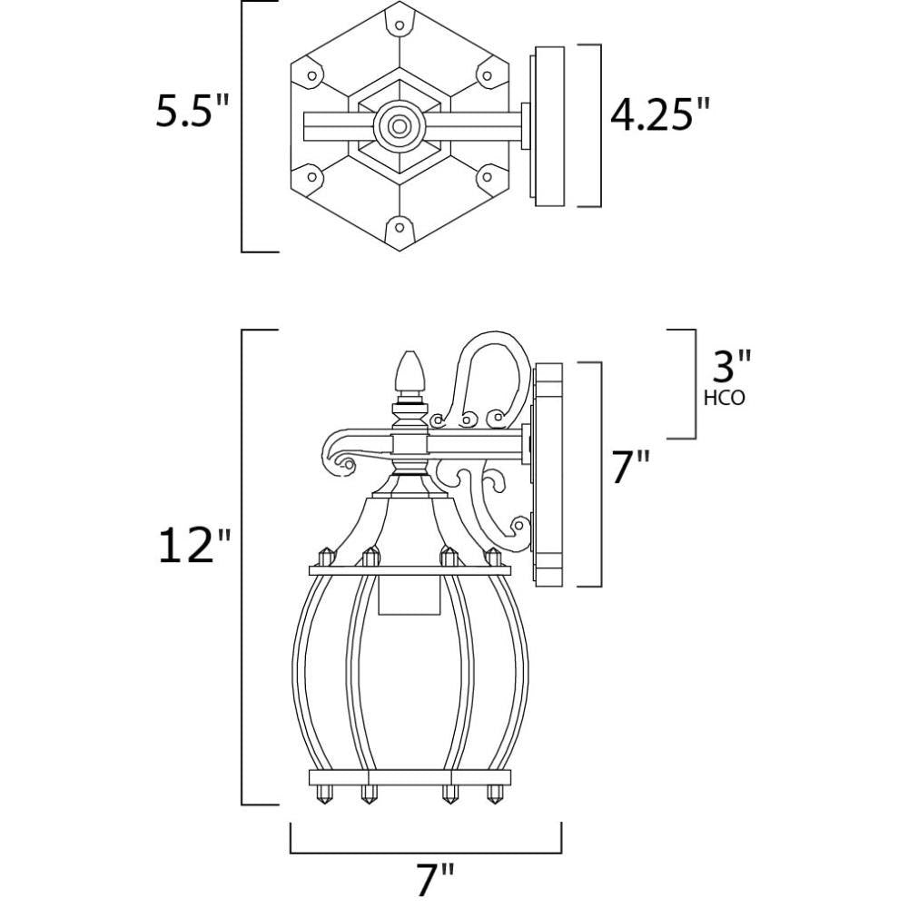 Maxim Lighting 1031BK Crown Hill Outdoor Wall Lantern Dimensions Diagram