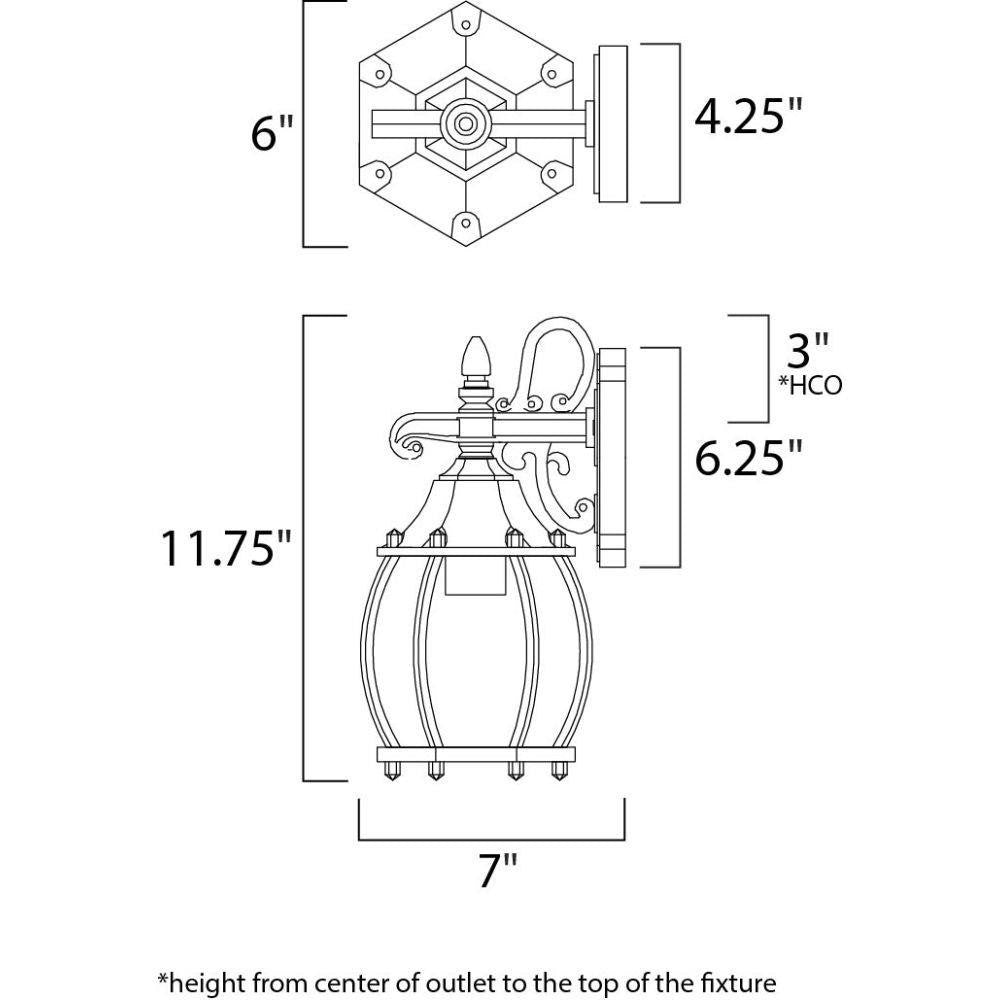 Maxim Lighting 1031BK Crown Hill Outdoor Wall Lantern Dimensions Diagram