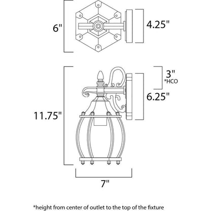 Maxim Lighting 1031BK Crown Hill Outdoor Wall Lantern Dimensions Diagram