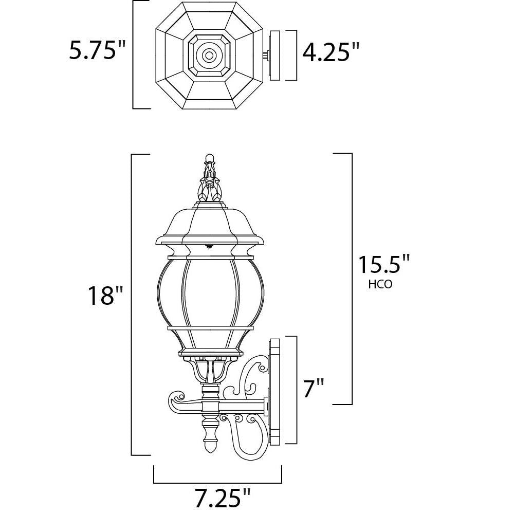 Maxim Lighting 1032BK Crown Hill Outdoor Wall Lantern Line Drawing Dimensions