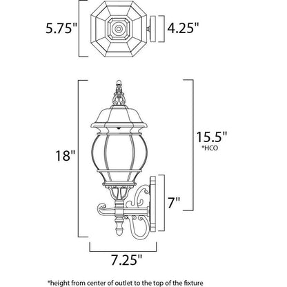Maxim Lighting 1032BK Crown Hill Outdoor Wall Lantern Dimensions Diagram