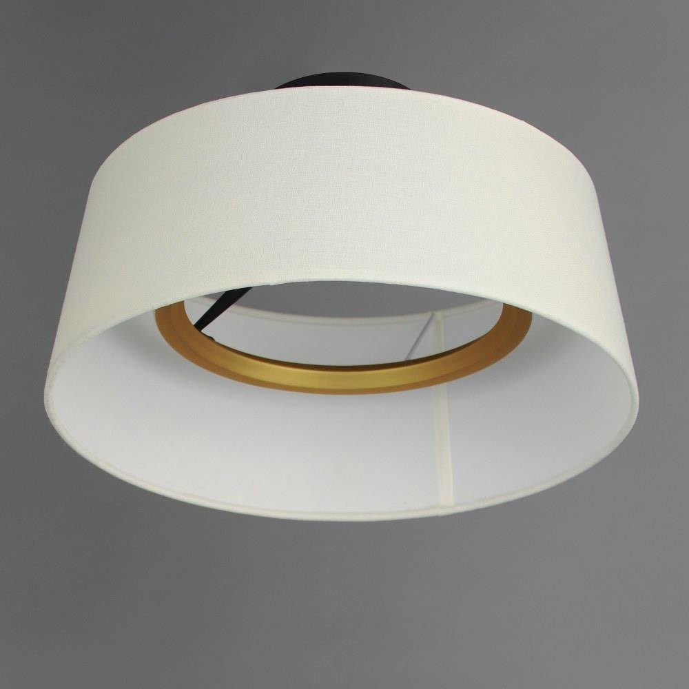 Maxim Lighting 10330OFNAB Paramount Flush Mount close-up detail of linen shade and brass LED ring interior
