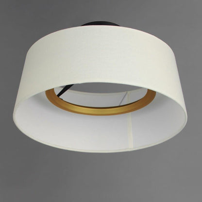 Maxim Lighting 10330OFNAB Paramount Flush Mount close-up detail of linen shade and brass LED ring interior