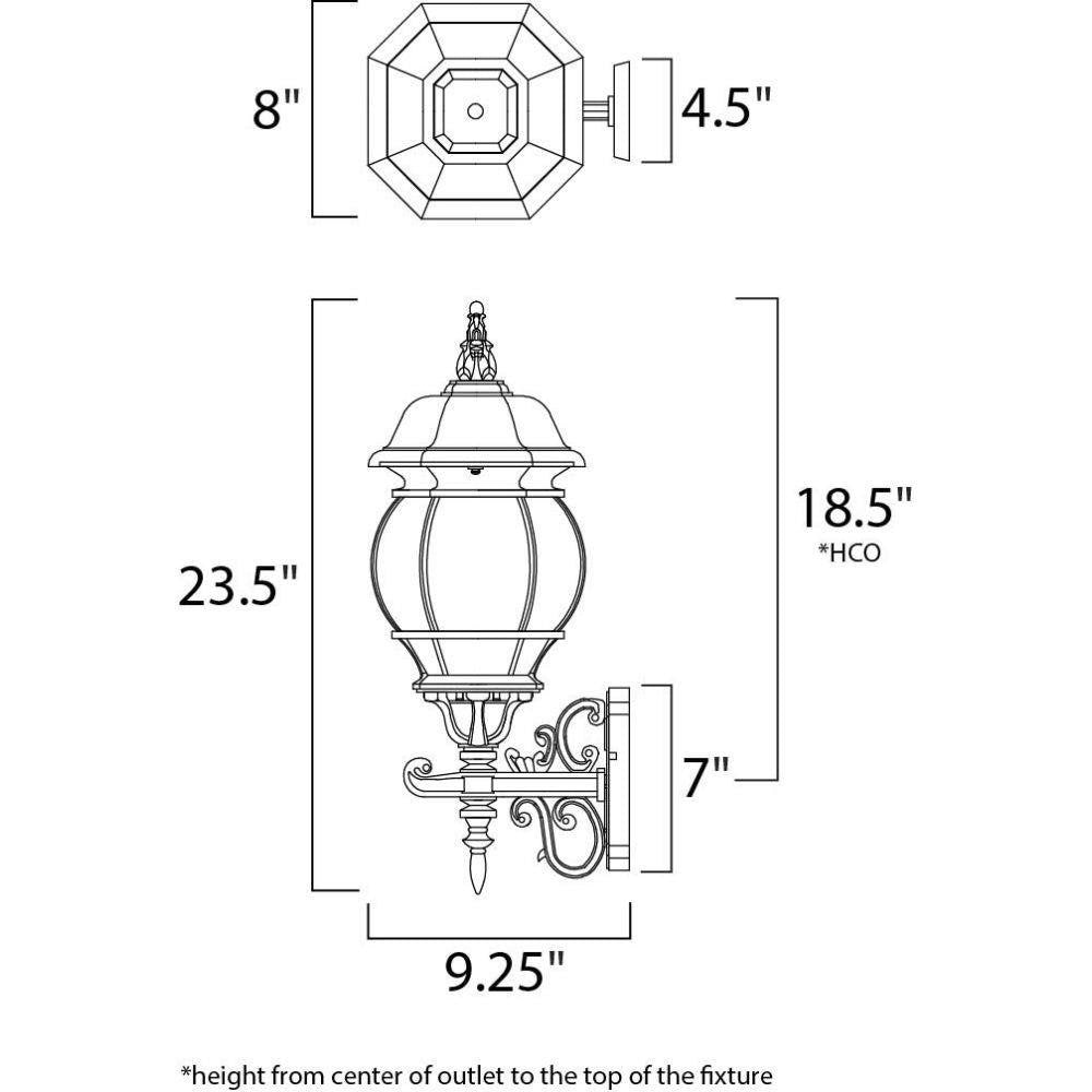 Maxim Lighting 1033BK Crown Hill Outdoor Wall Mount Dimension Diagram