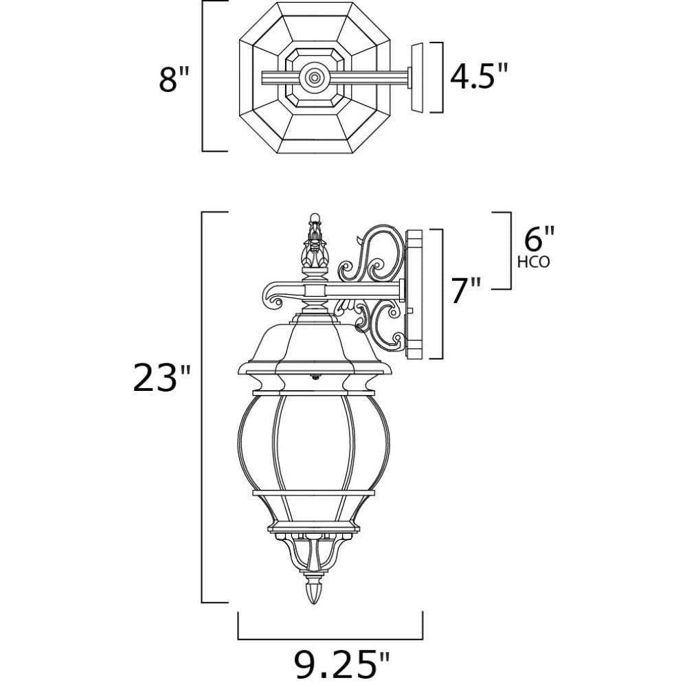 Maxim Lighting 1034BK Crown Hill Outdoor Wall Light Dimensions Diagram