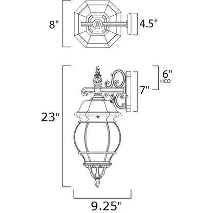 Maxim Lighting 1034BK Crown Hill Outdoor Wall Light Dimensions Diagram