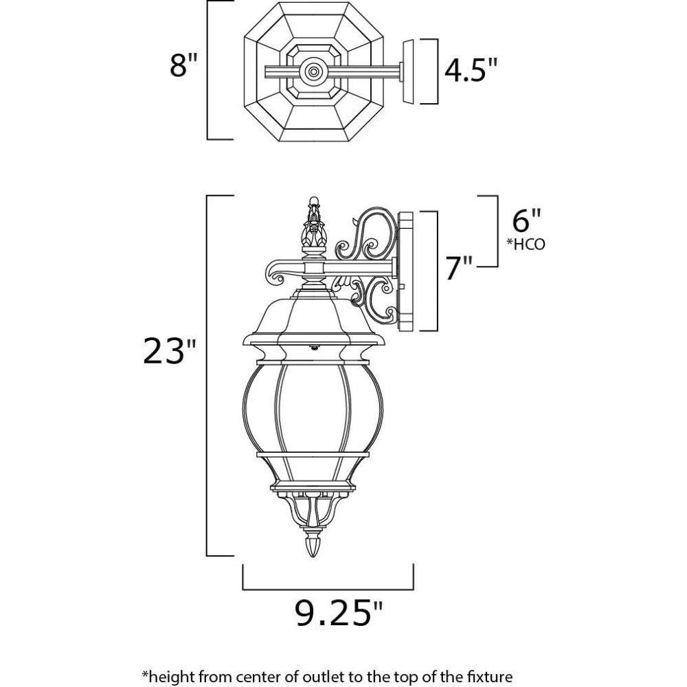 Maxim Lighting 1034BK Crown Hill Outdoor Wall Light Dimensions Diagram
