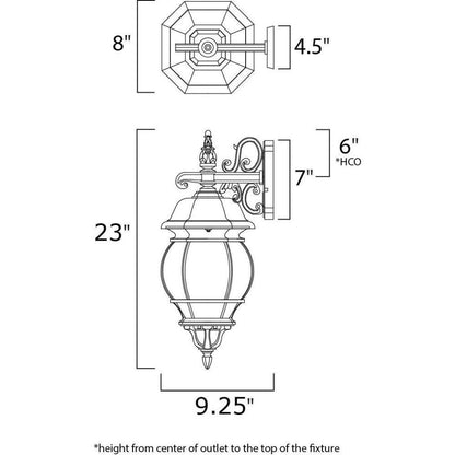 Maxim Lighting 1034BK Crown Hill Outdoor Wall Light Dimensions Diagram
