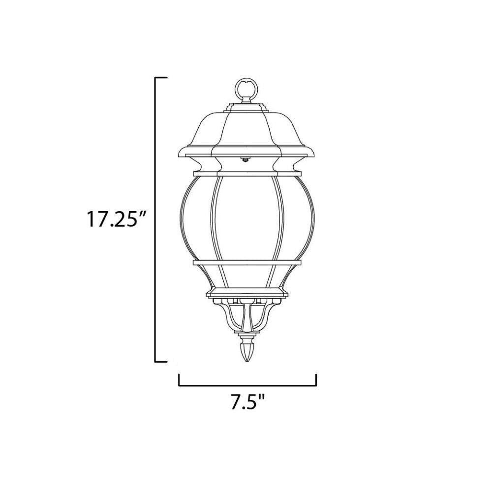Maxim Lighting 1036BK Crown Hill Outdoor Hanging Lantern Dimension Diagram 17.25 inch Height 7.5 inch Width