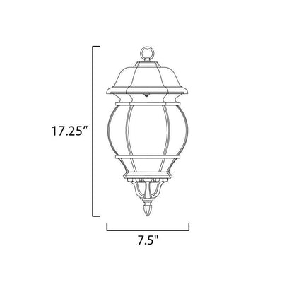 Maxim Lighting 1036BK Crown Hill Outdoor Hanging Lantern Dimension Diagram 17.25 inch Height 7.5 inch Width
