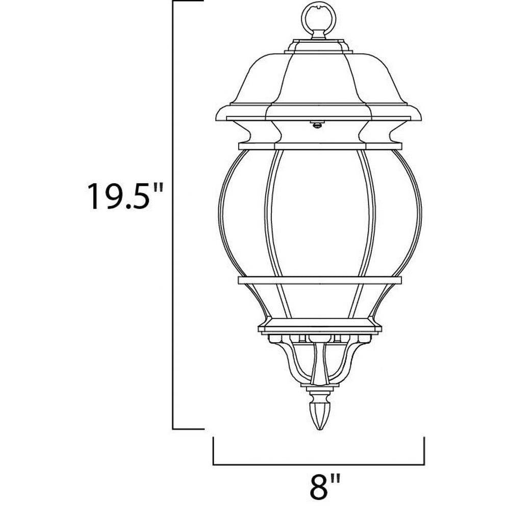 Maxim Lighting 1036BK Crown Hill Outdoor Hanging Lantern Dimension Diagram 19.5 inch Height 8 inch Width