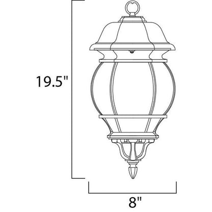 Maxim Lighting 1036BK Crown Hill Outdoor Hanging Lantern Dimension Diagram 19.5 inch Height 8 inch Width