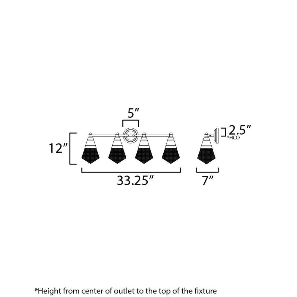 Maxim Lighting 10394PRBK Hargreaves 4 Light Bath Vanity Wall Light - Dimensions Diagram