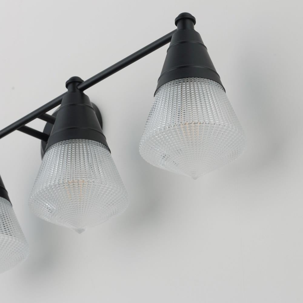 Maxim Lighting 10394PRBK Hargreaves 4 Light Black Bath Vanity Wall Light - Prismatic Glass Detail