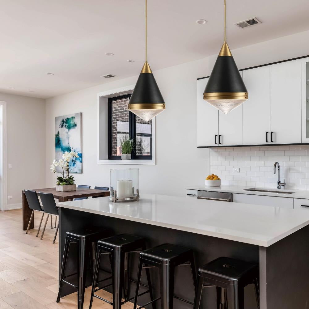 Maxim Lighting 10396PRBKNAB Hargreaves Pendant Ceiling Light Shown in Kitchen Setting