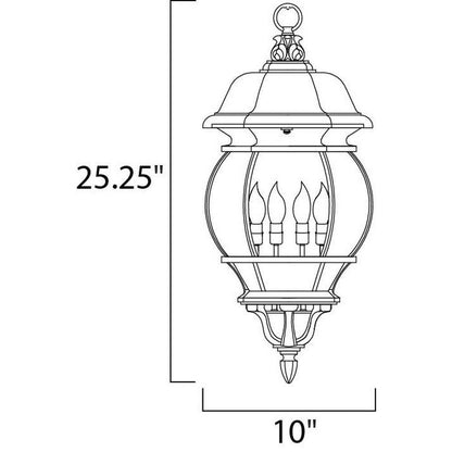Maxim Lighting 1039BK Crown Hill 4 Light 10 inch Black Outdoor Hanging Lantern Pendant - Dimensions 25.25 inch height by 10 inch width