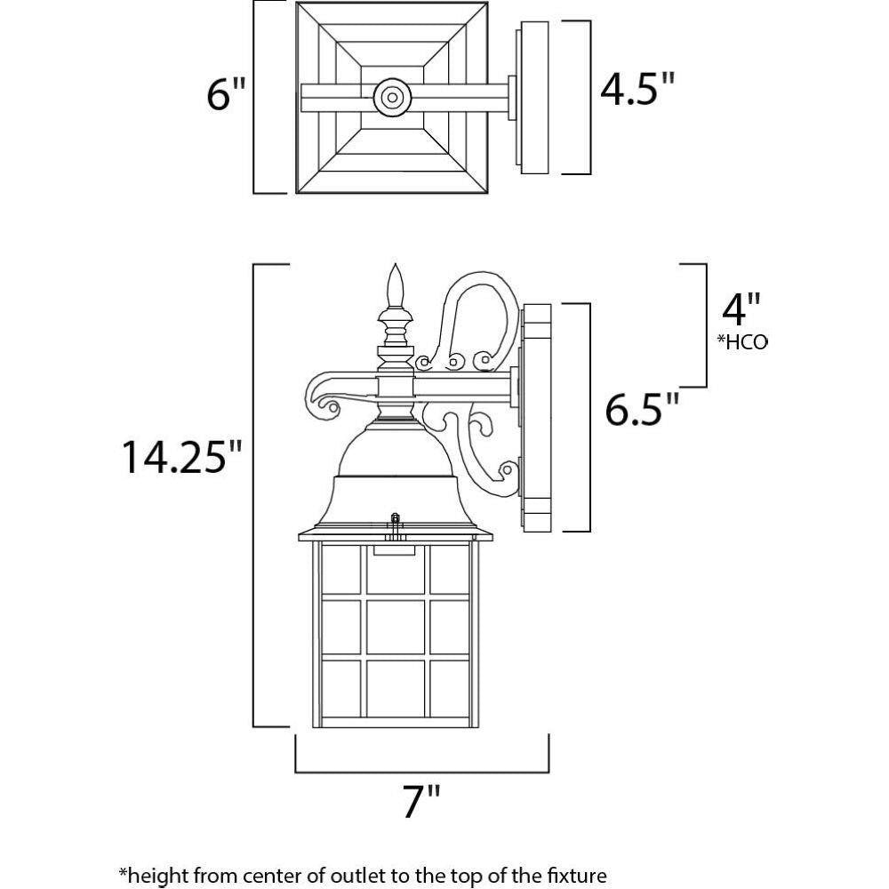 Maxim Lighting 1051BK North Church Outdoor Wall Lantern Dimensions Diagram